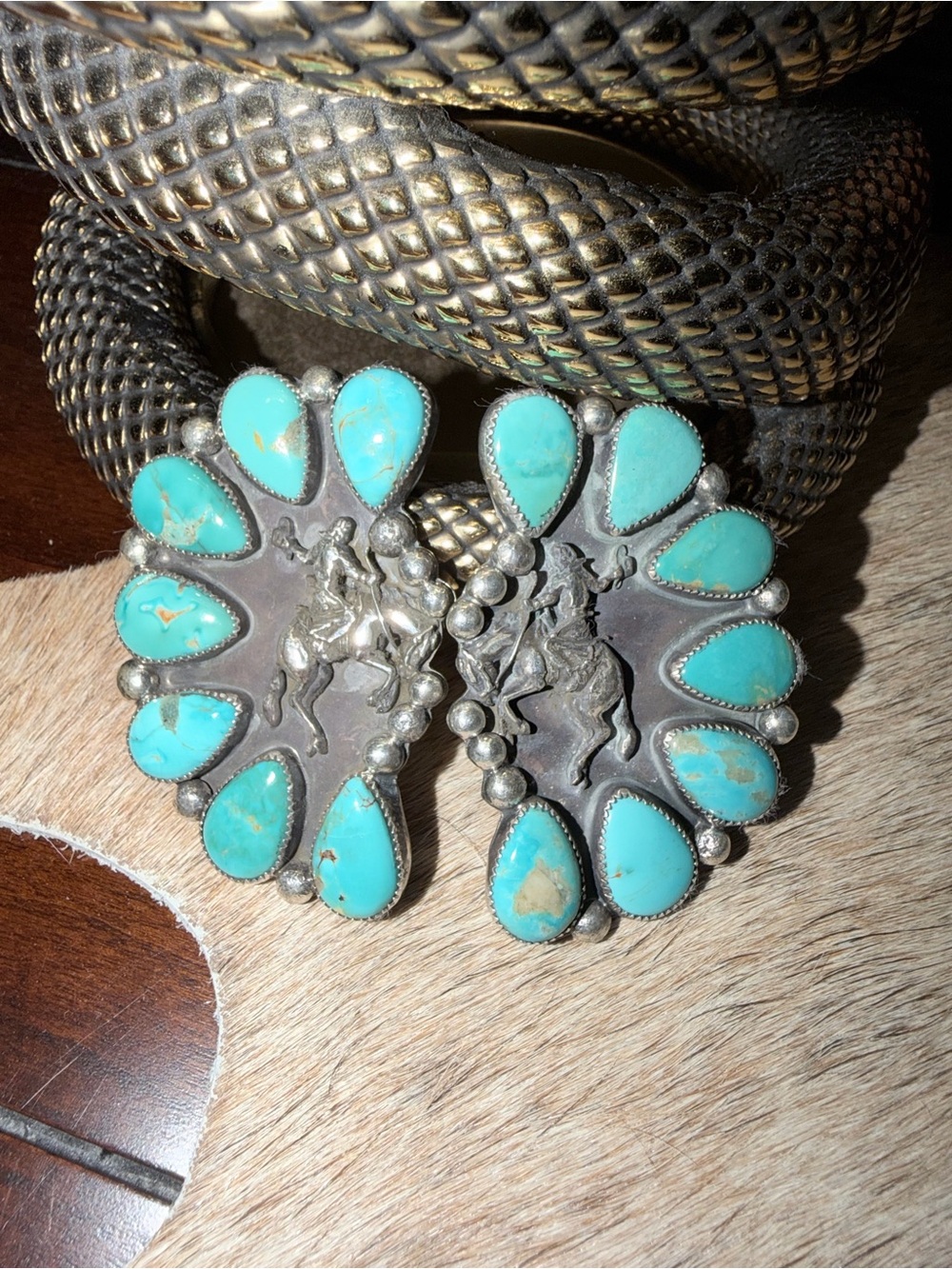 Be the Light - Sterling Silver Turquoise Western Horse Cluster Earrings - Picture 3 of 4